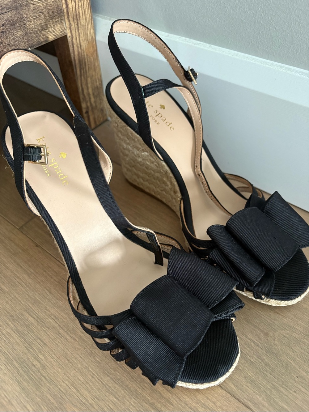 kate spade Black Bow Wedge Sandals